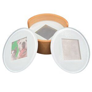 Swing Coaster Set Photo Glass Cherry Wood Holder Family Pictures Gift Exchange